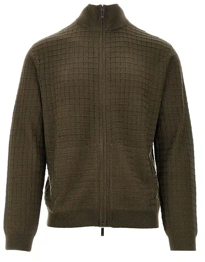 Emporio Armani Patterned Stitch Full Zip Crocodile Groen