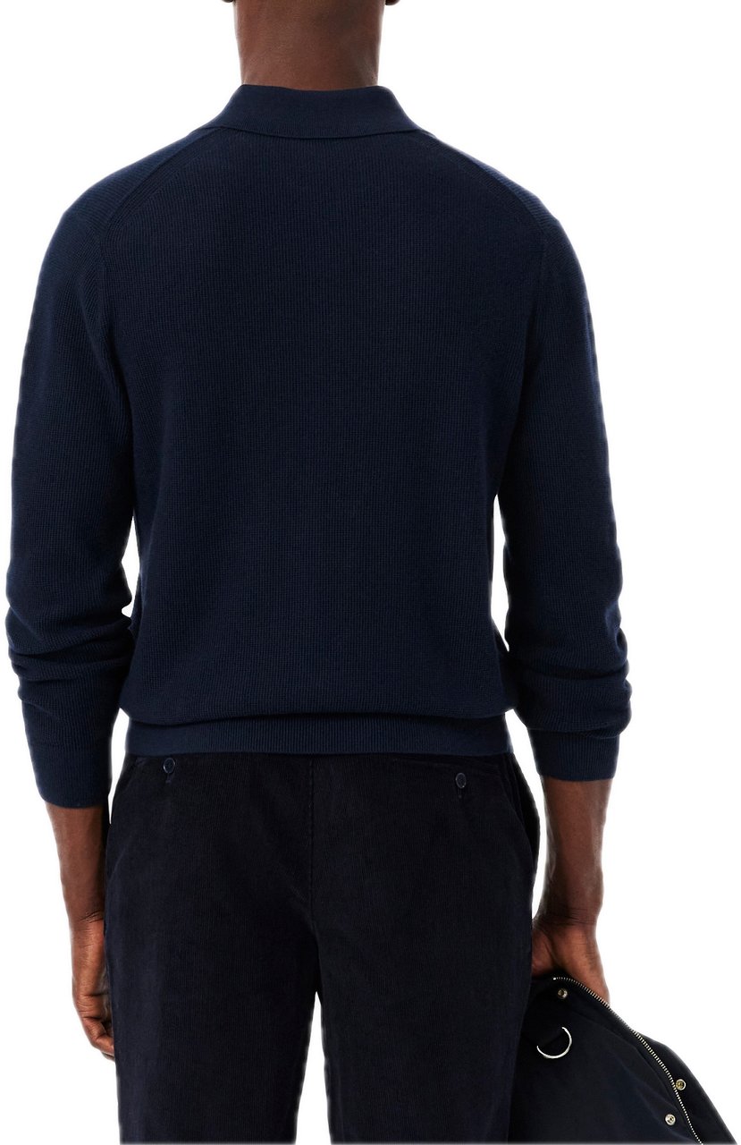 Lacoste Cotton & Wool Blend Half-Zip Polo Blauw