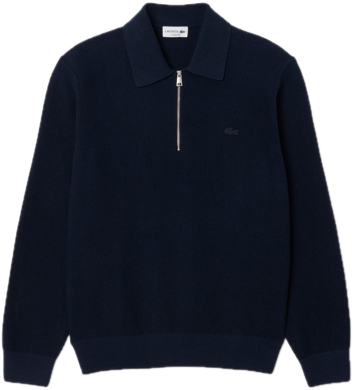 Lacoste Cotton & Wool Blend Half-Zip Polo Blauw