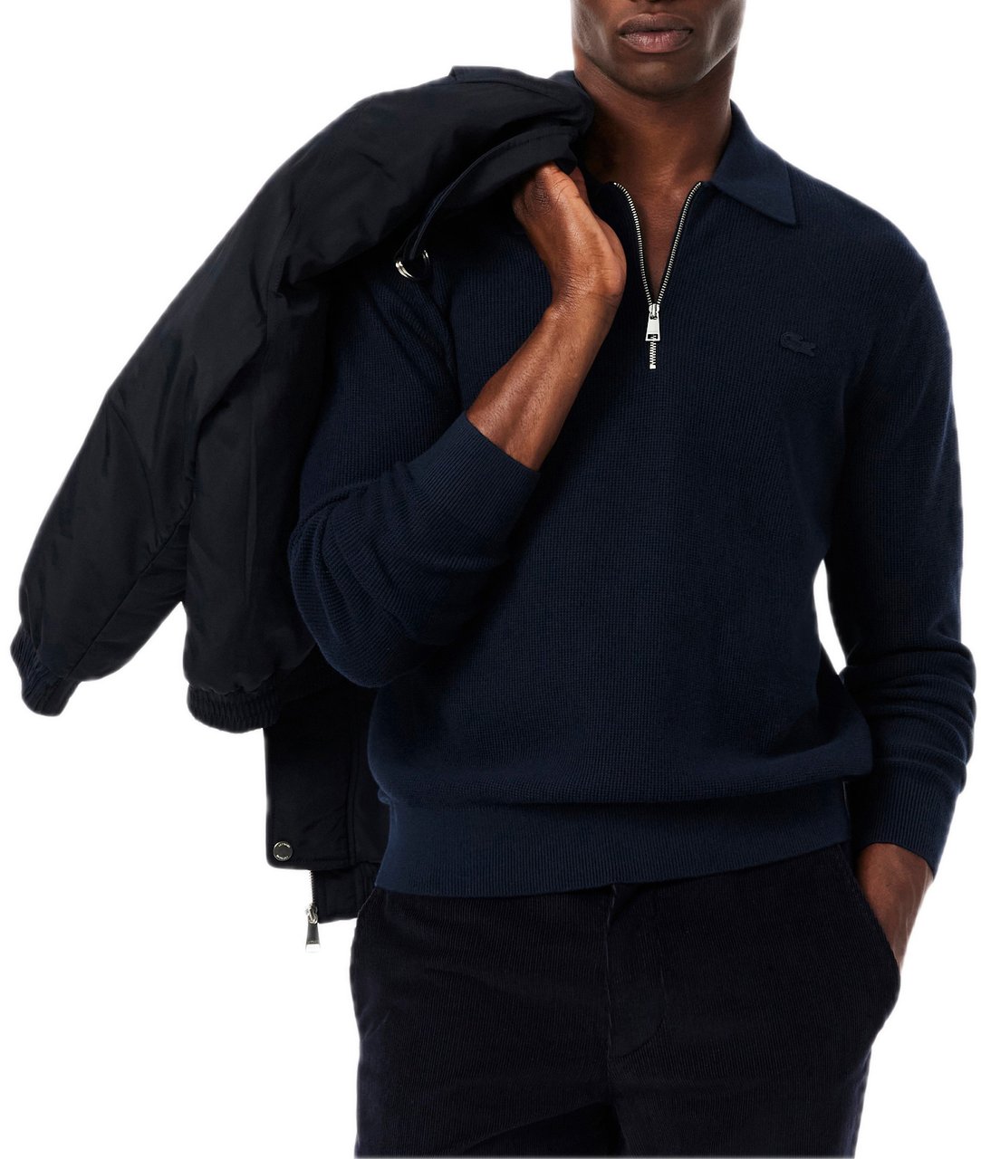 Lacoste Cotton & Wool Blend Half-Zip Polo Blauw