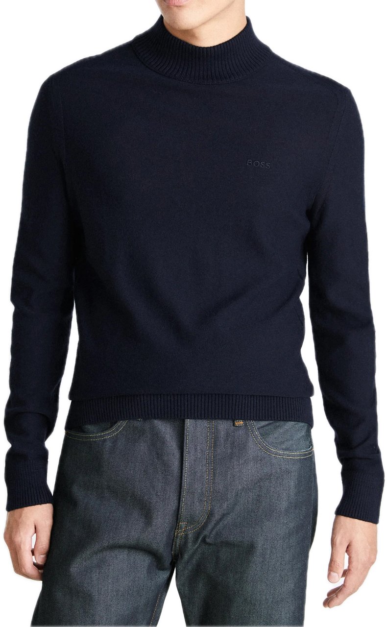 Boss Coltrui van een wolmix met logostik Blauw