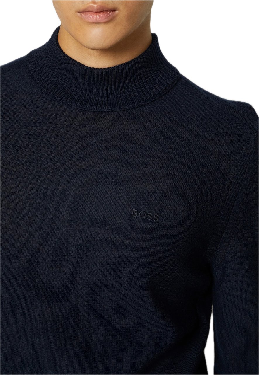 Boss Coltrui van een wolmix met logostik Blauw