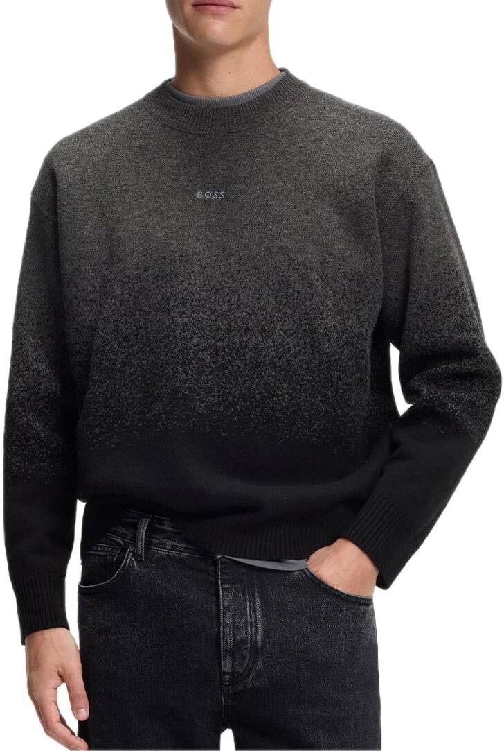 Boss Trui van een wolmix met dessin in k Zwart