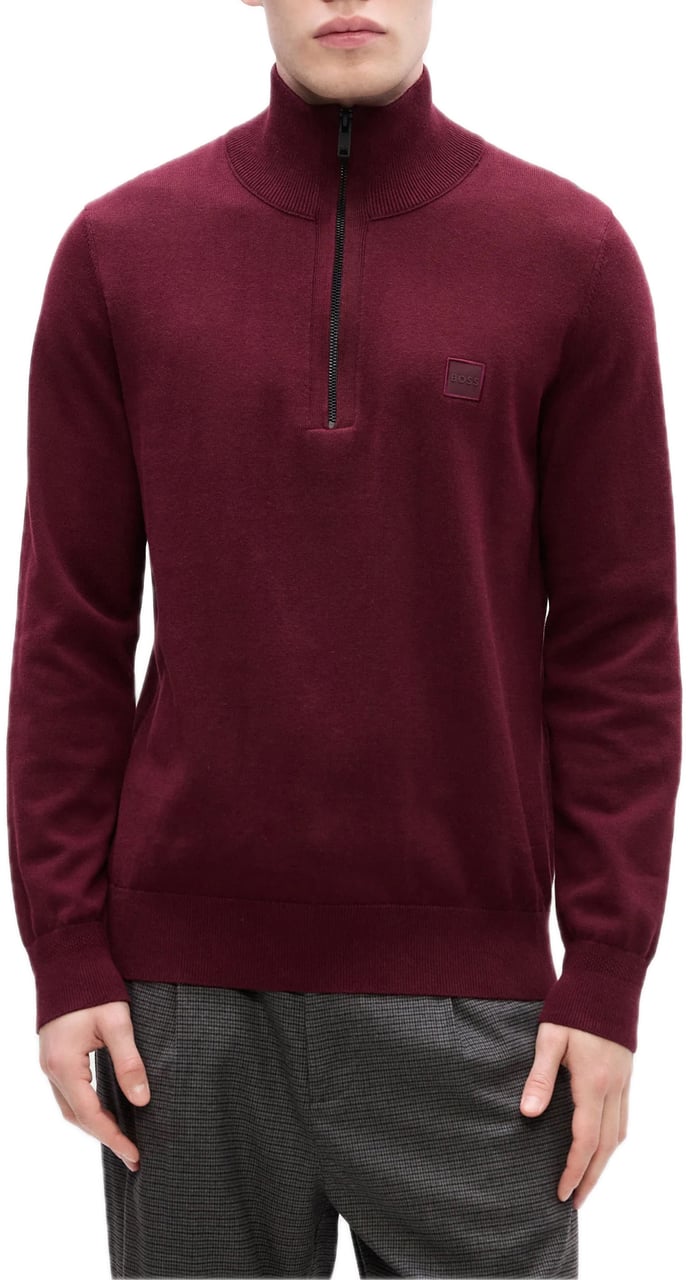 Boss Trui met ritskraag logopatch Rood