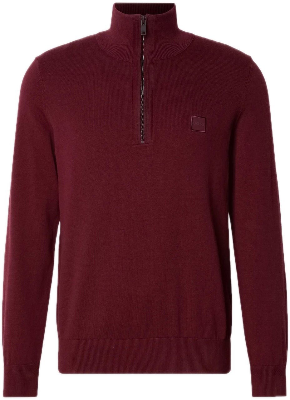 Boss Trui met ritskraag logopatch Rood