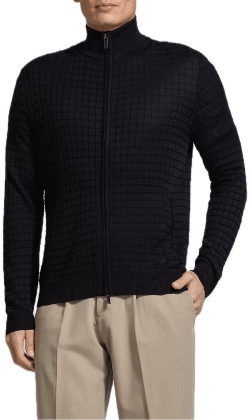 Emporio Armani Patterned Stitch Full Zip Black Zwart
