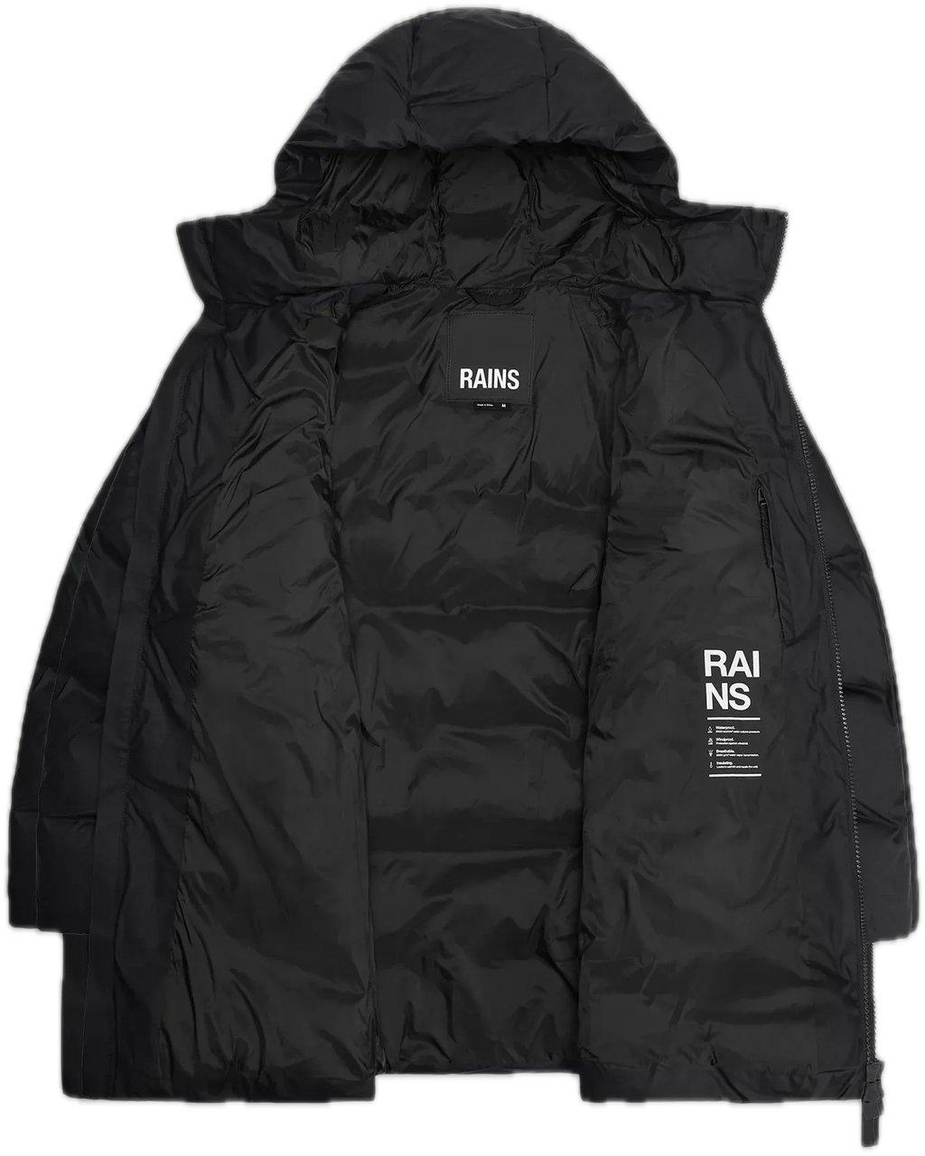 Rains Alta Long Cargo Puffer Jacket Black Zwart