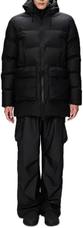 Rains Alta Long Cargo Puffer Jacket Black Zwart