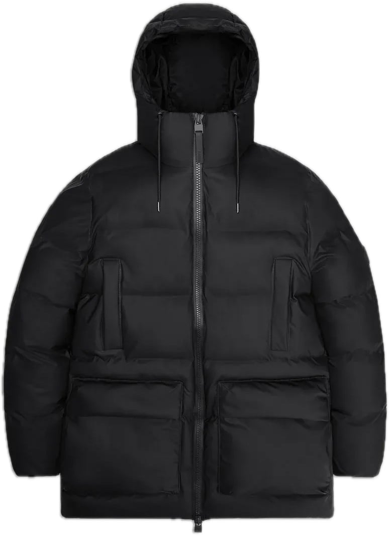 Rains Alta Long Cargo Puffer Jacket Black Zwart