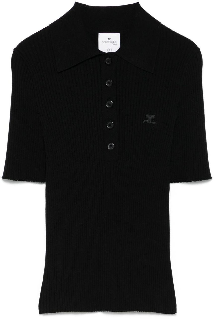COURREGES Courreges Black viscose blend polo shirt Zwart