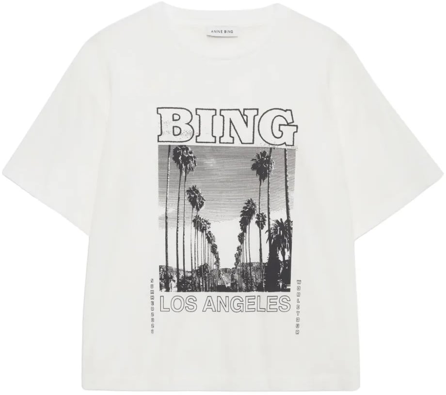 Anine Bing t-shirt ecru logo Wit