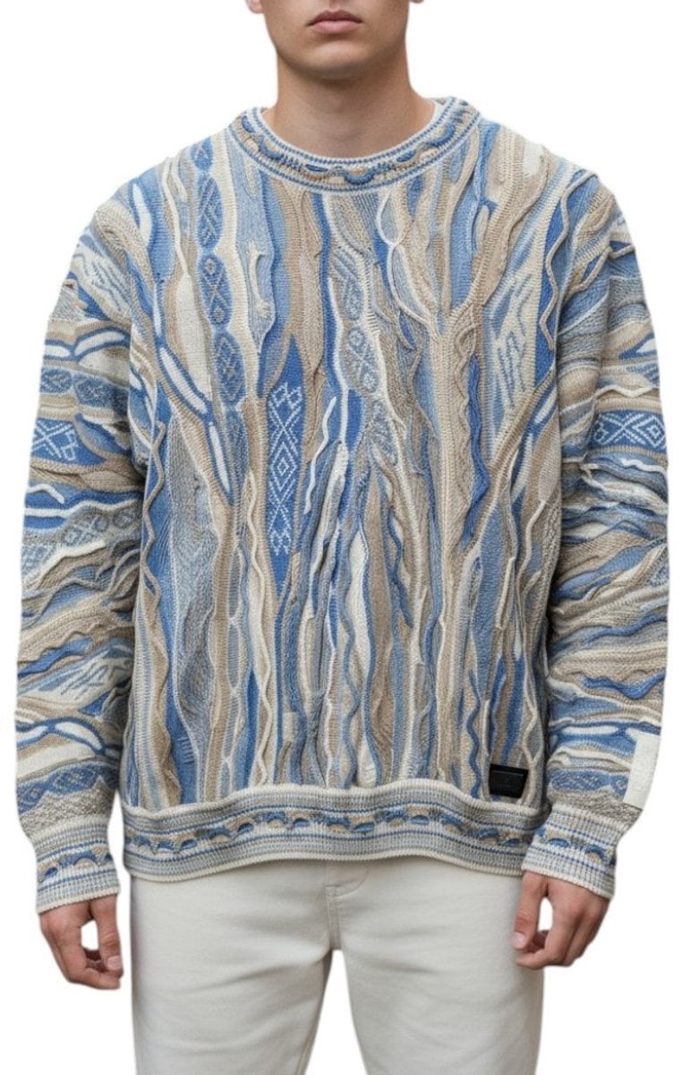 Carlo Colucci Jacquard Knit Jumper Light Blue Blauw