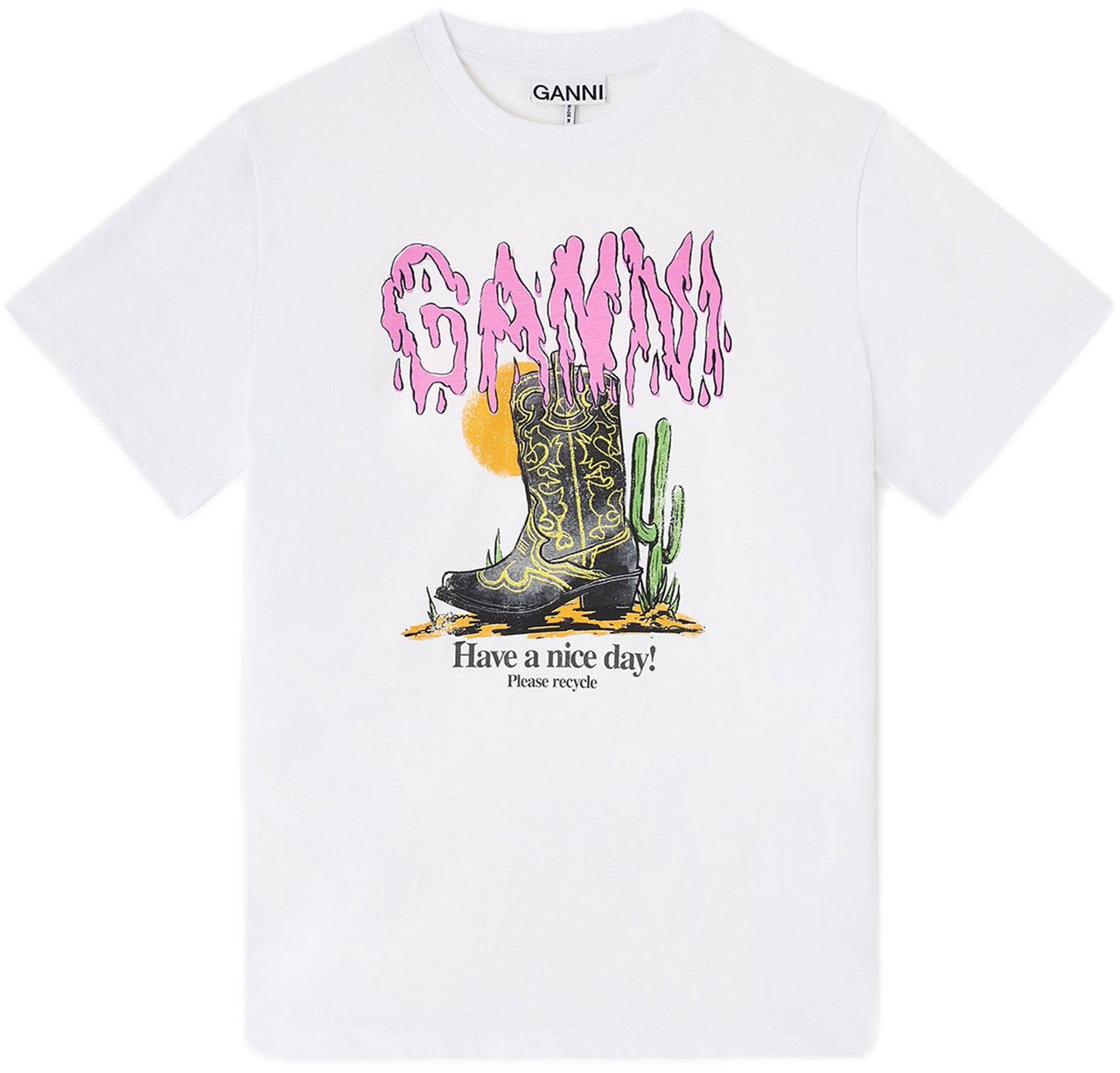 Ganni t-shirt logo Wit