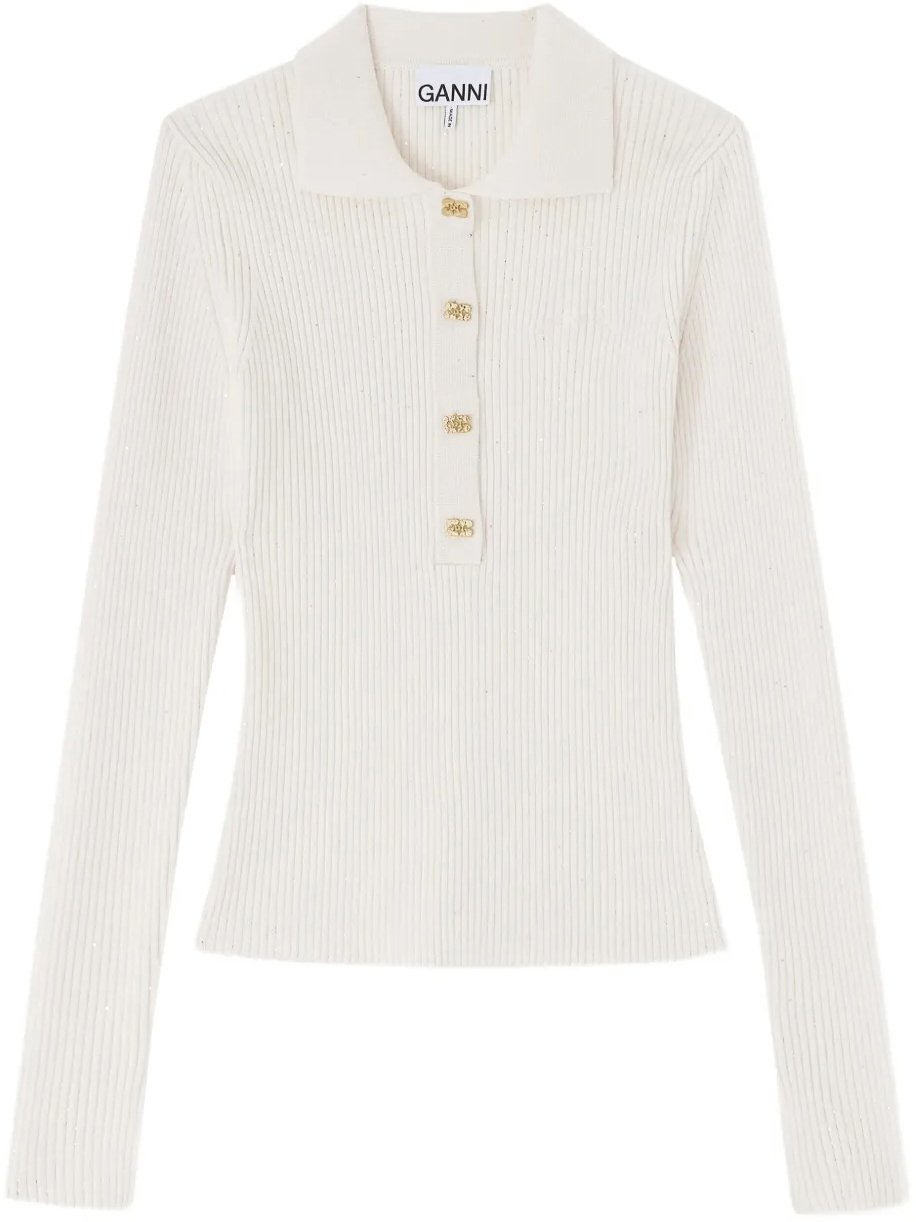 Ganni polo ecru Wit