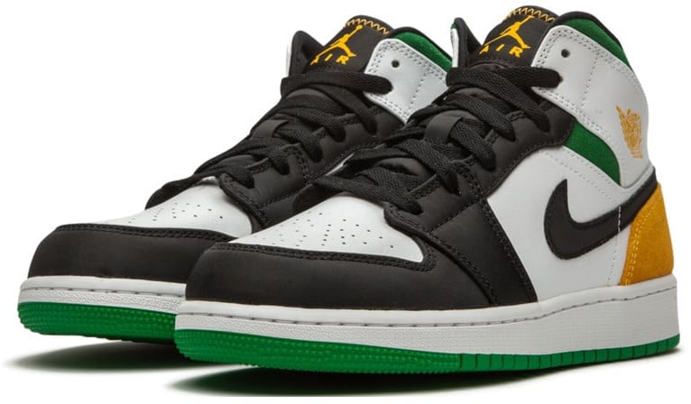 Nike Air Jordan 1 Mid Oakland Laser Orange Lucky Green Zwart