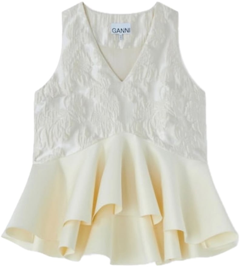 Ganni top ecru Wit