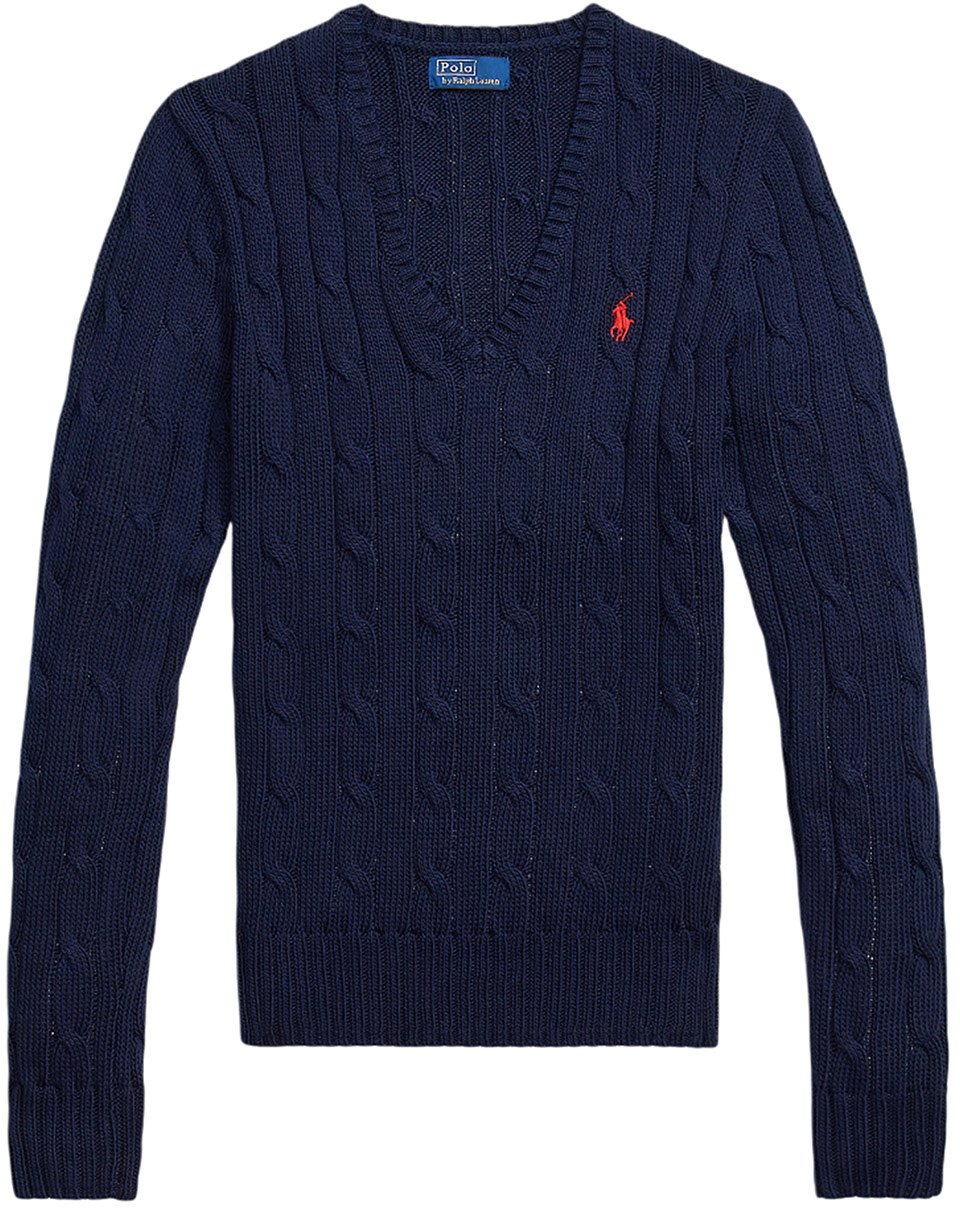 Ralph Lauren V-hals kabeltrui donkerblauw Blauw