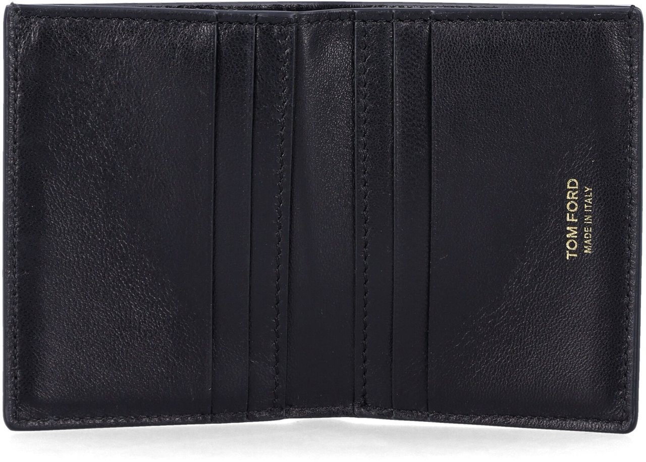 Tom Ford Folding Card Crocco Print Nero Zwart