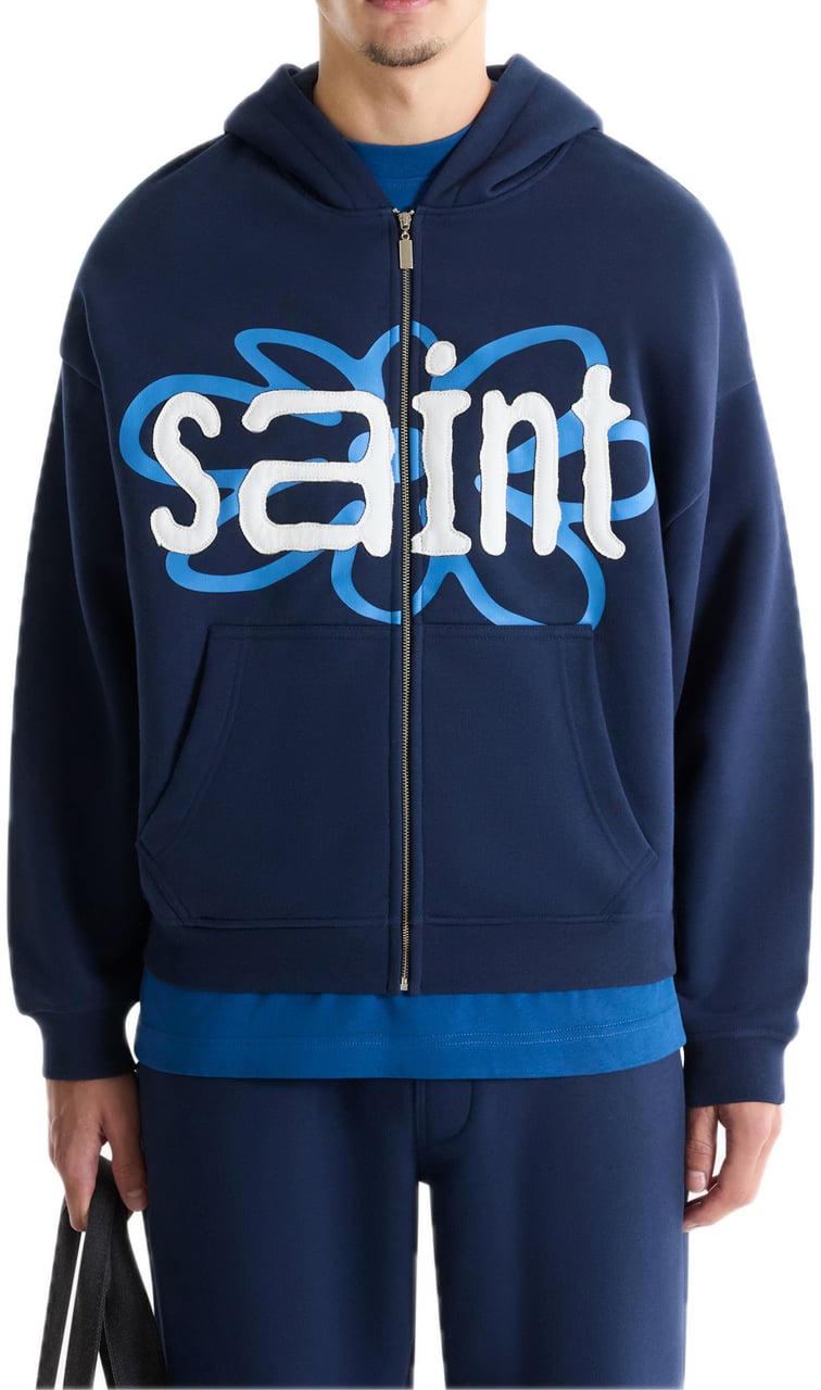 Saint Blanc Flower Patch Zipper Blue Blauw
