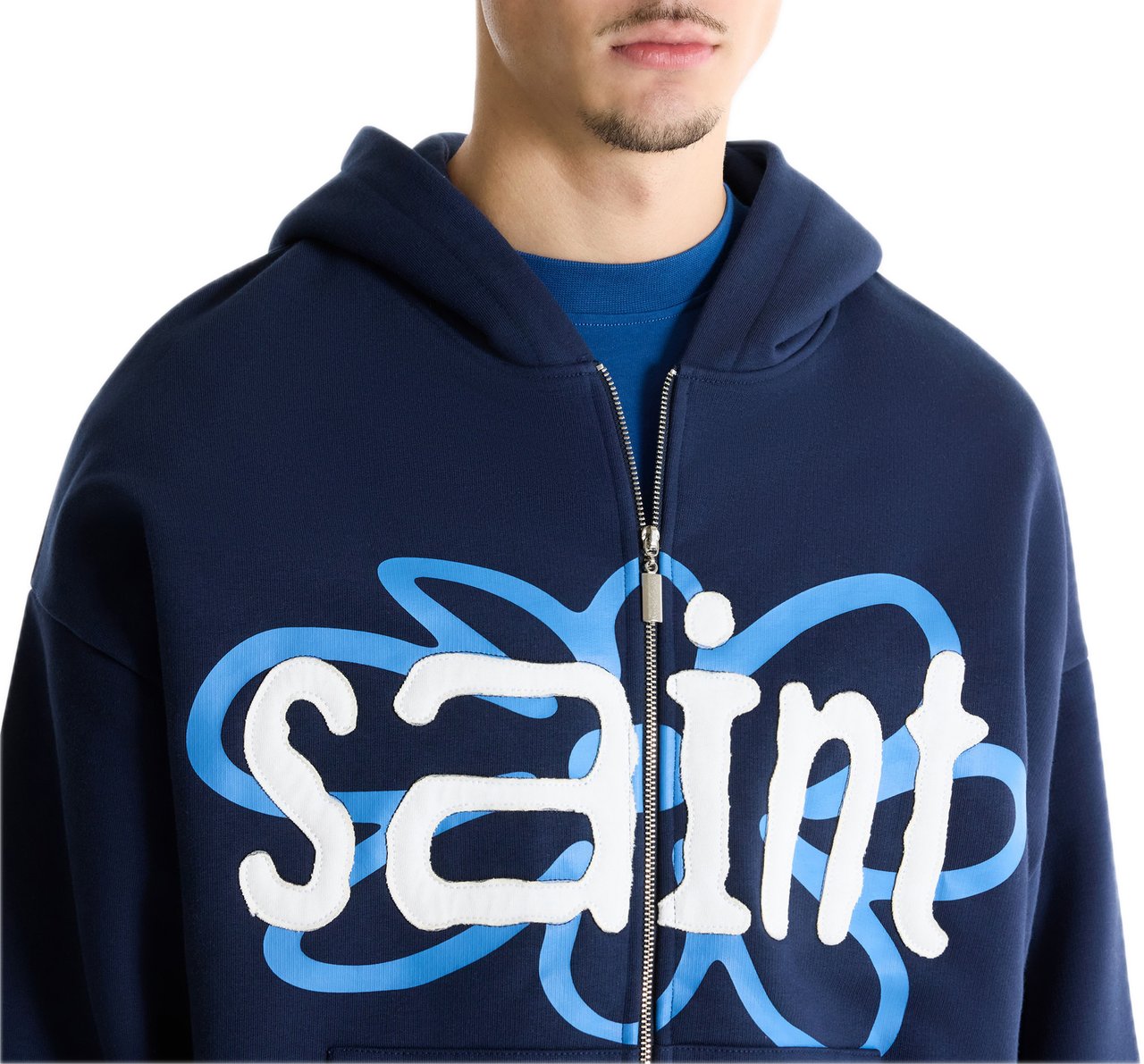 Saint Blanc Flower Patch Zipper Blue Blauw