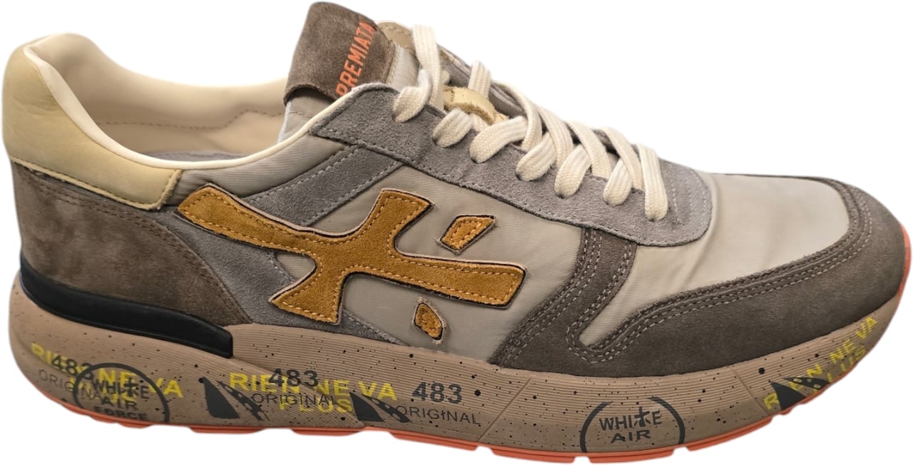 Premiata Baskets Mick nylon suède gris logo jaune Premiata Homme M-7866 Grijs
