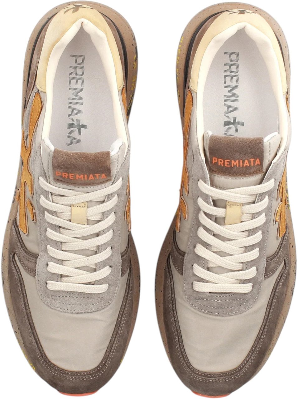 Premiata Baskets Mick nylon suède gris logo jaune Premiata Homme M-7866 Grijs