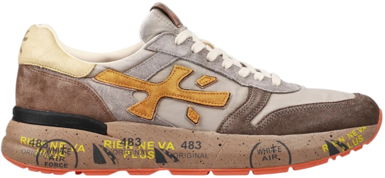 Premiata Baskets Mick nylon suède gris logo jaune Premiata Homme M-7866 Grijs