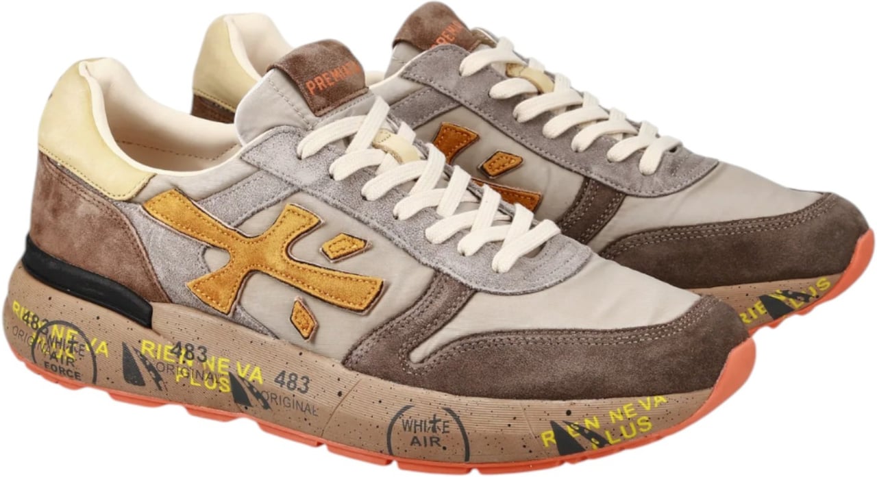 Premiata Baskets Mick nylon suède gris logo jaune Premiata Homme M-7866 Grijs
