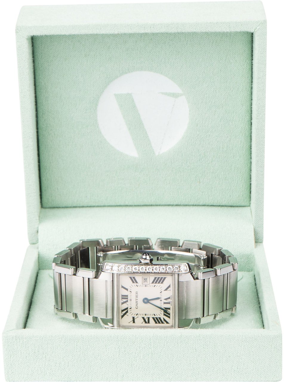 Cartier Cartier Silver Tone Crystal Tank Francaise 2465 Women Watch Zilver