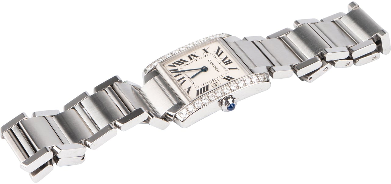 Cartier Cartier Silver Tone Crystal Tank Francaise 2465 Women Watch Zilver