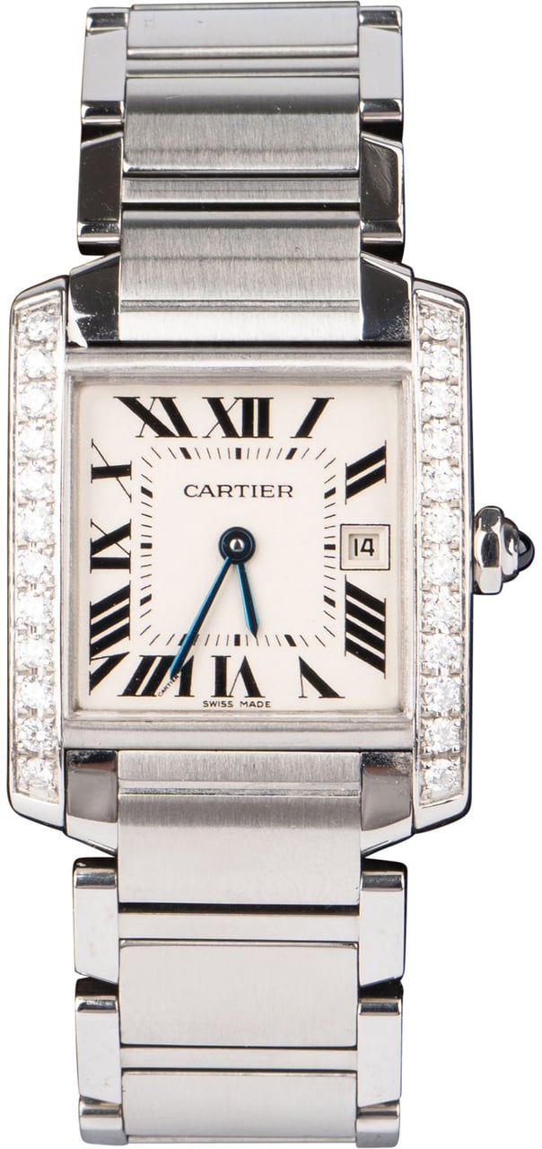 Cartier Cartier Silver Tone Crystal Tank Francaise 2465 Women Watch Zilver