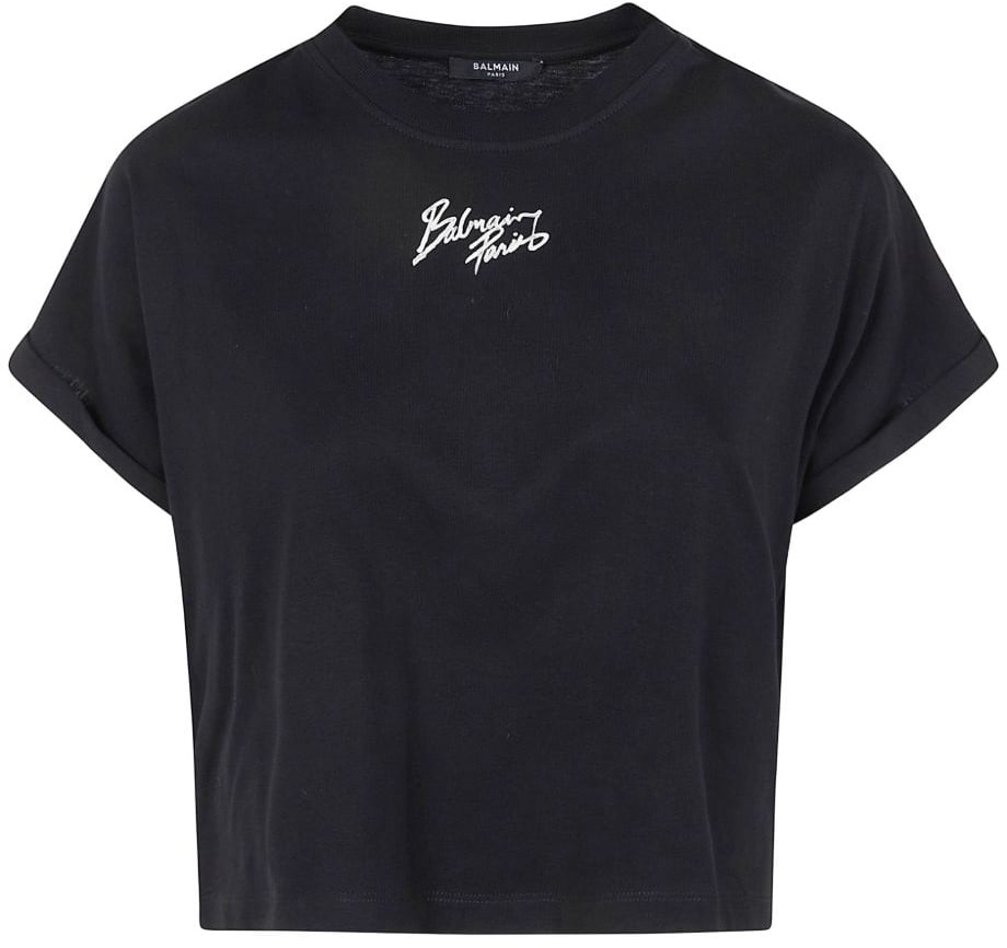 Balmain Cropped Tshirt Paris Nero Zwart