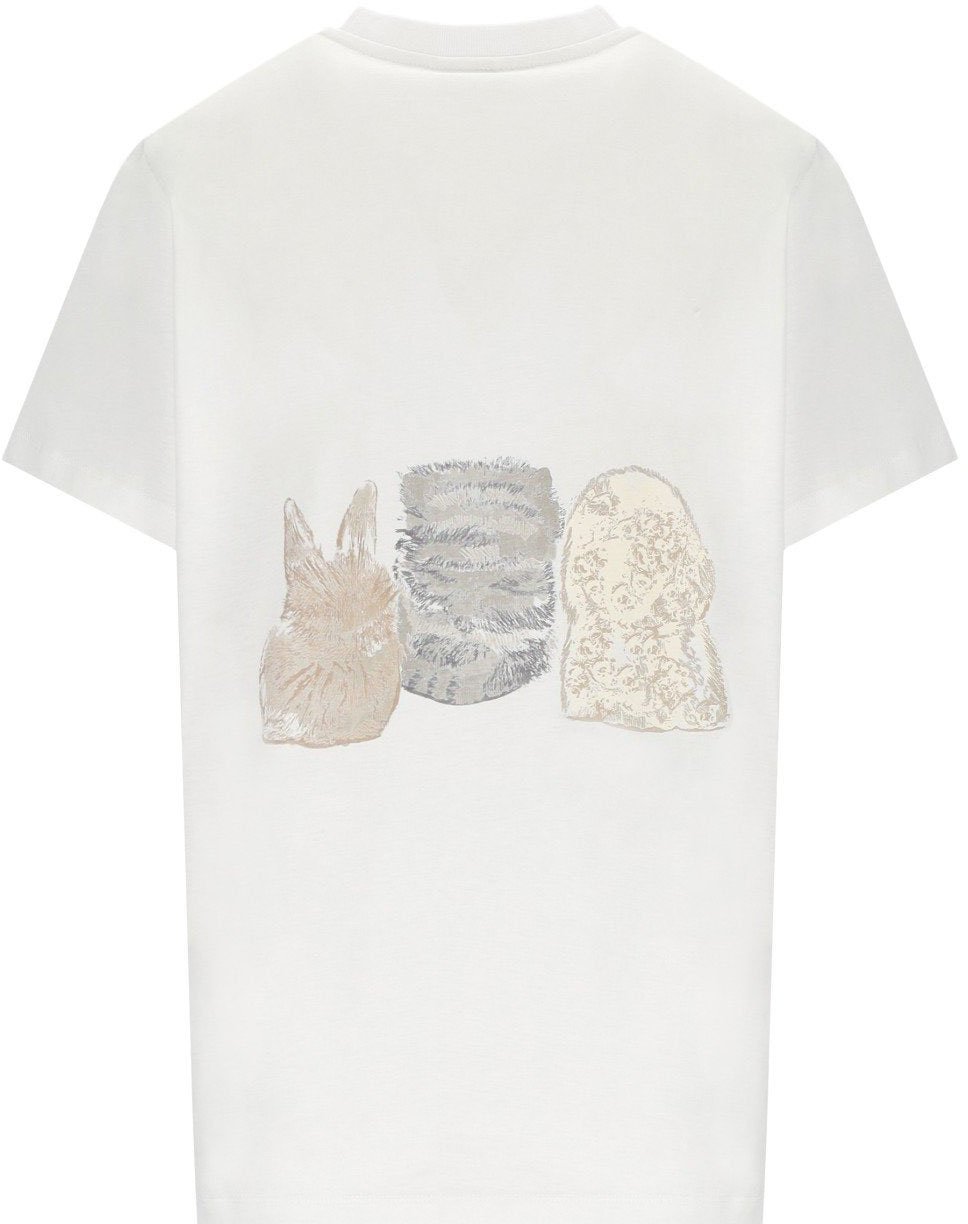 Ganni Tee Cut Animal Bianco Wit