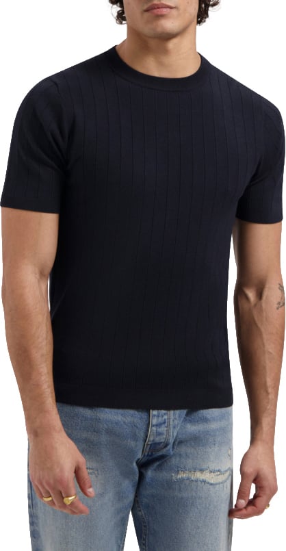 Pure Path Drop-needle Knit T-shirt Dark Navy Blauw