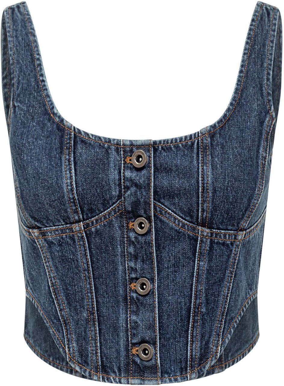 Self-Portrait Denim Corset Top Lichtblauw