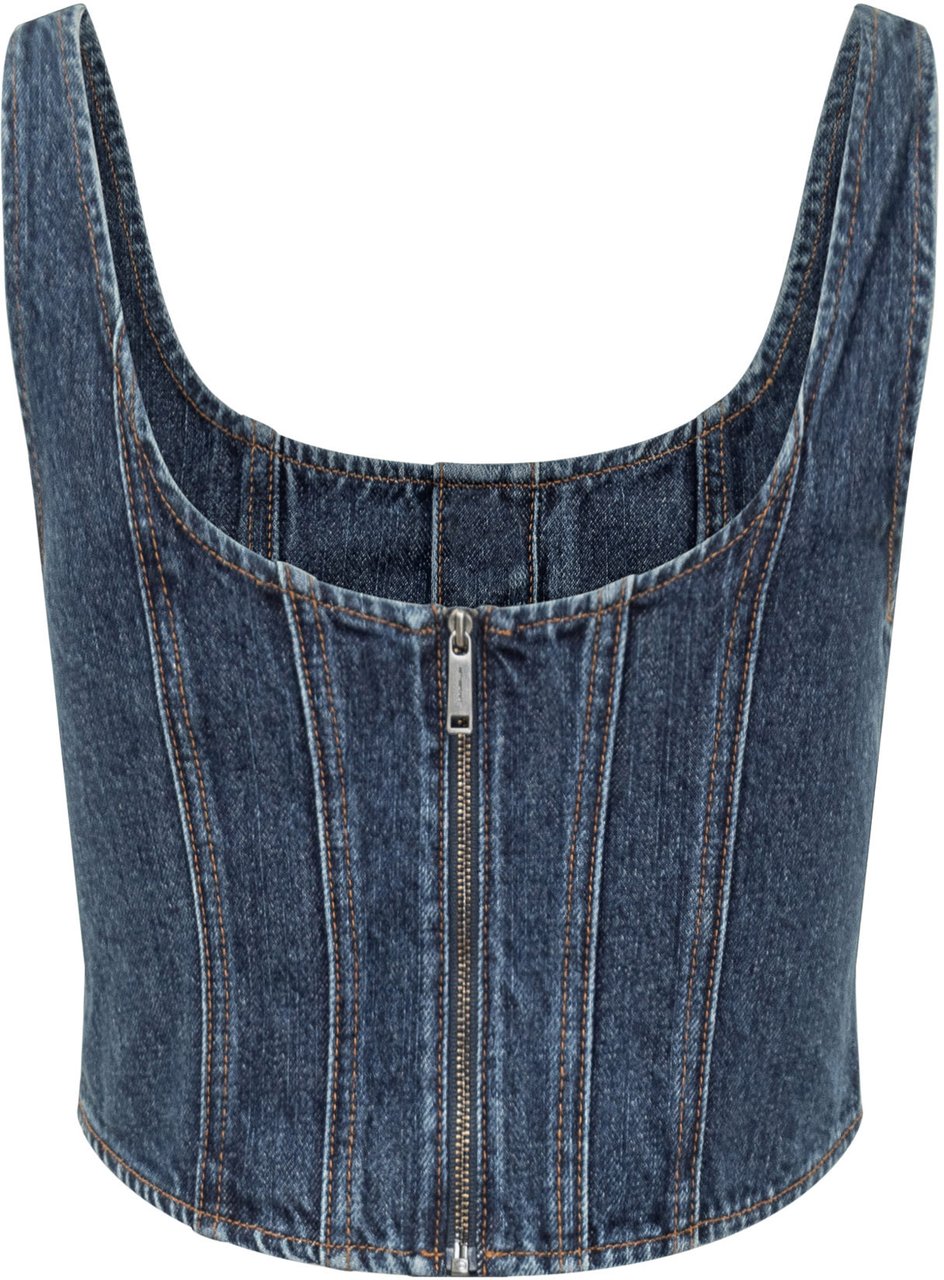 Self-Portrait Denim Corset Top Lichtblauw