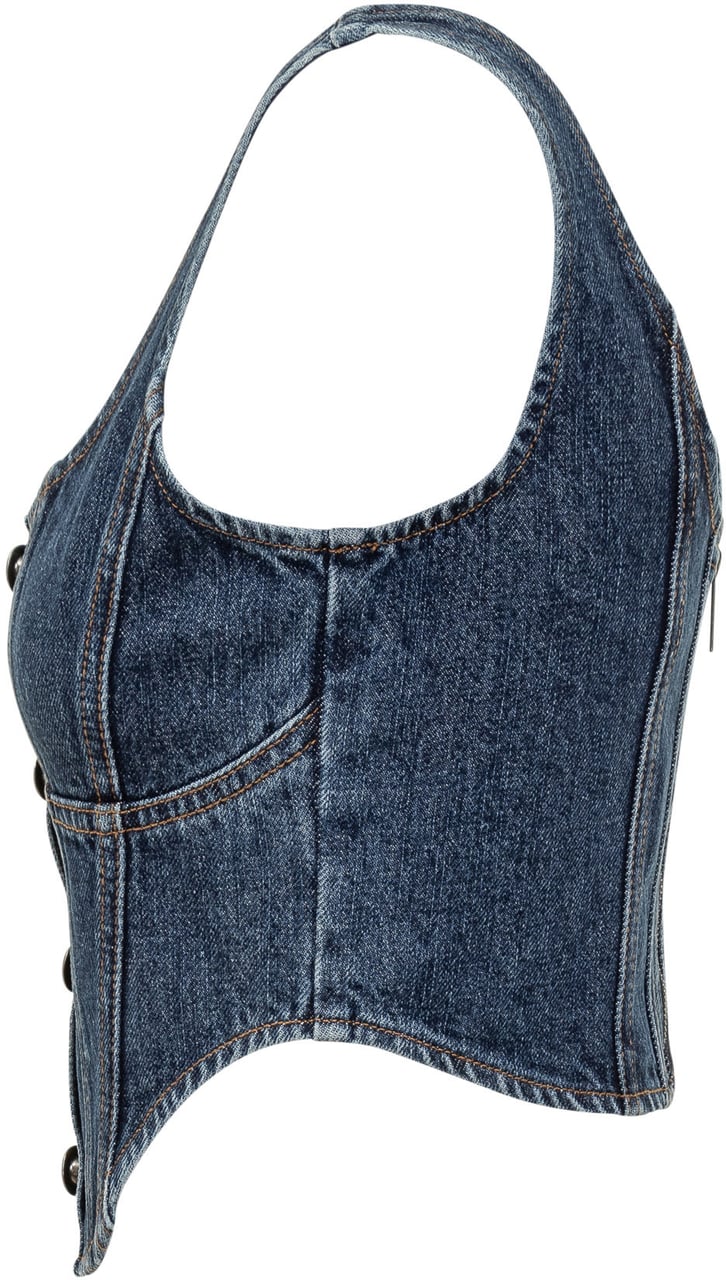 Self-Portrait Denim Corset Top Lichtblauw