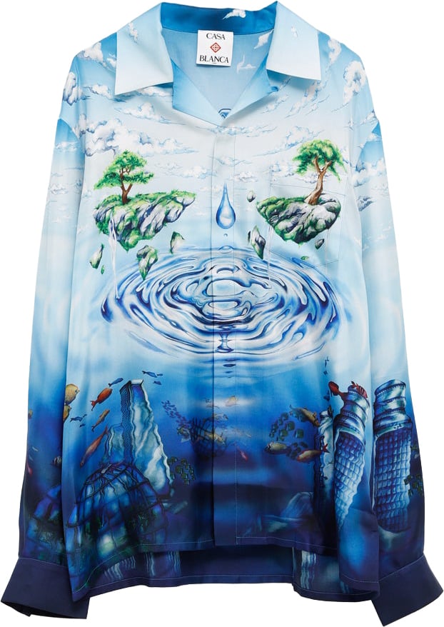 Casablanca hemd in zijde Blauw