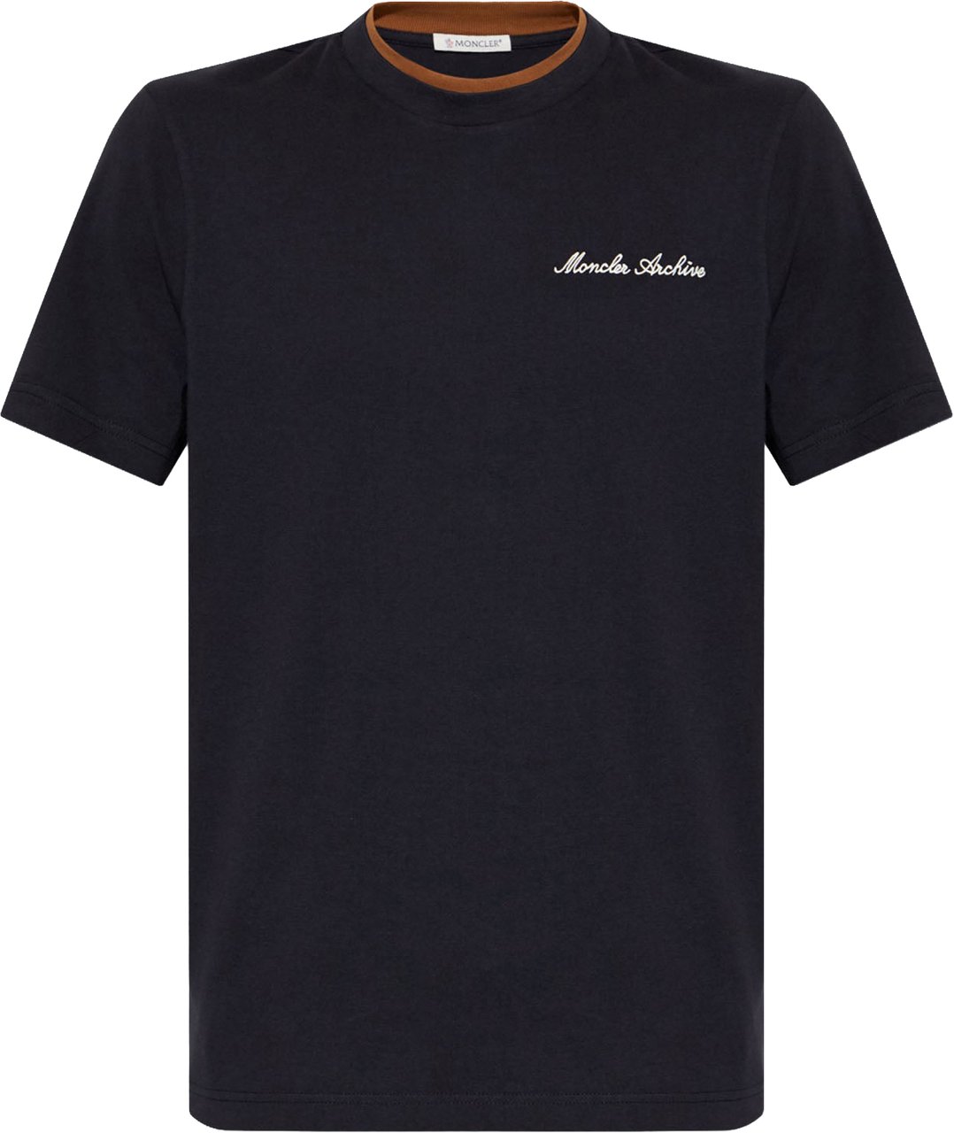 Moncler Geborduurd katoenen T-shirt met logo, marineblauw. Navy