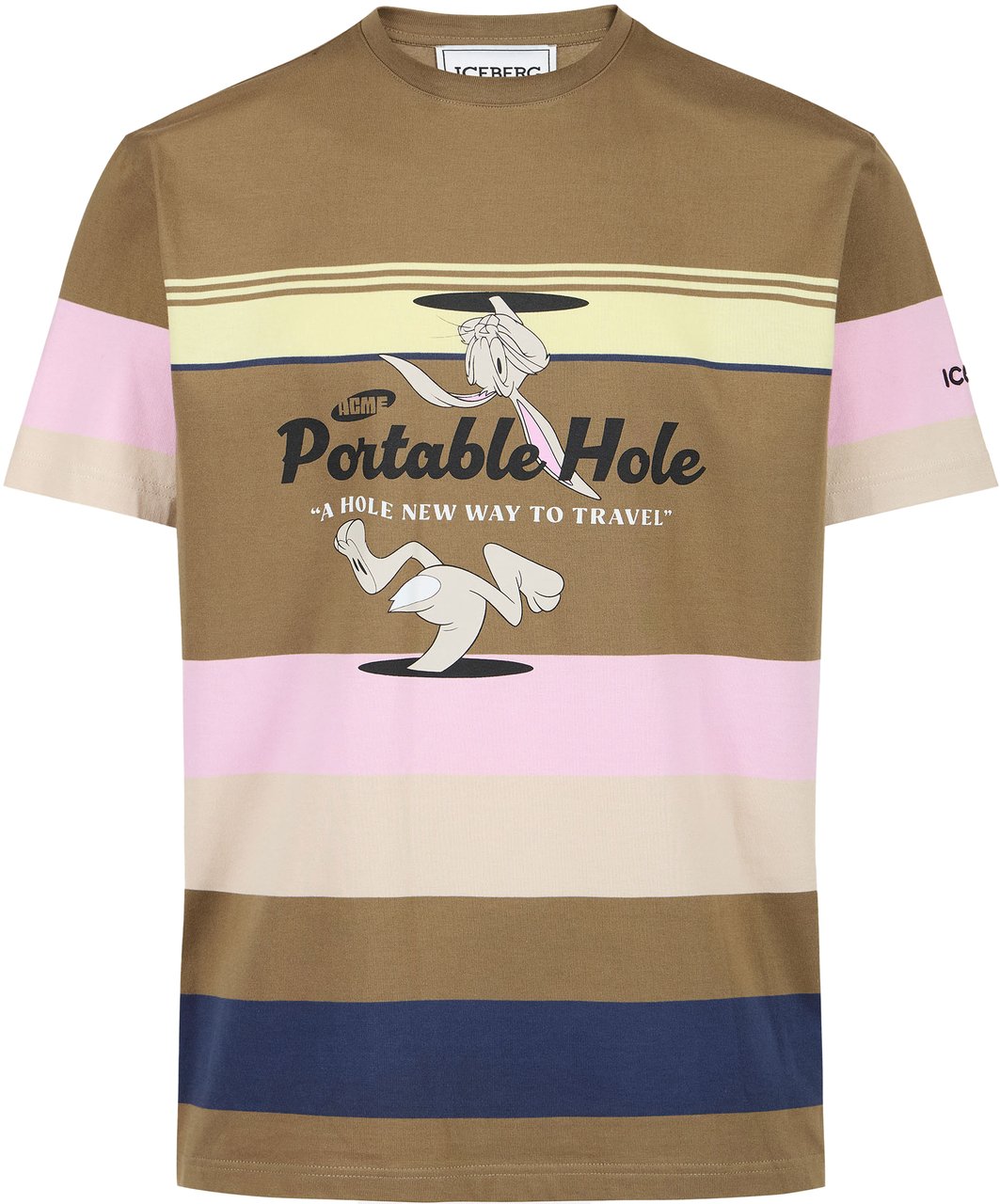 Iceberg Green background striped cotton jersey T-shirt in a relaxed fit with Portable Hole print Beige