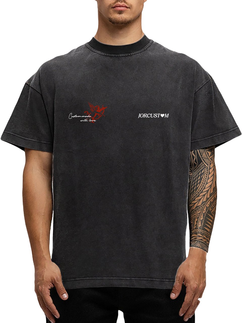 JORCUSTOM Heart Loose Fit T-Shirt AcidGrey Grijs