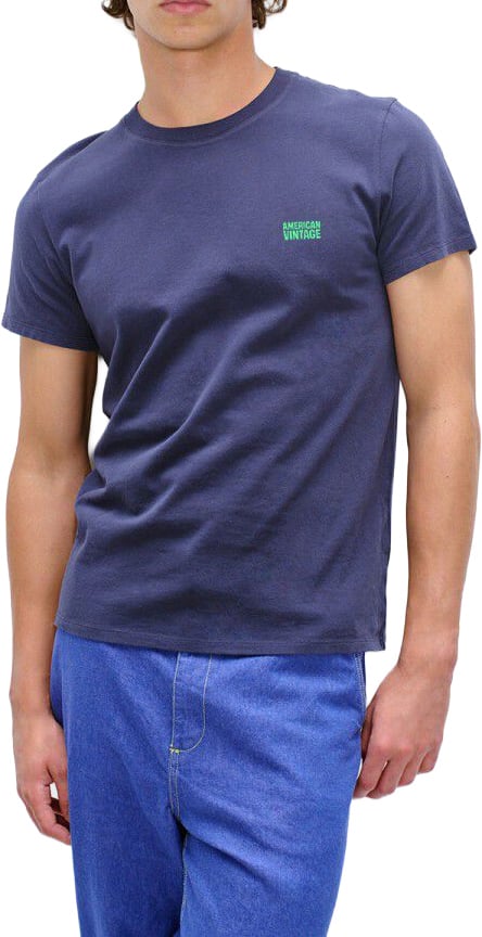 American Vintage t-shirt blauw logo groen Blauw