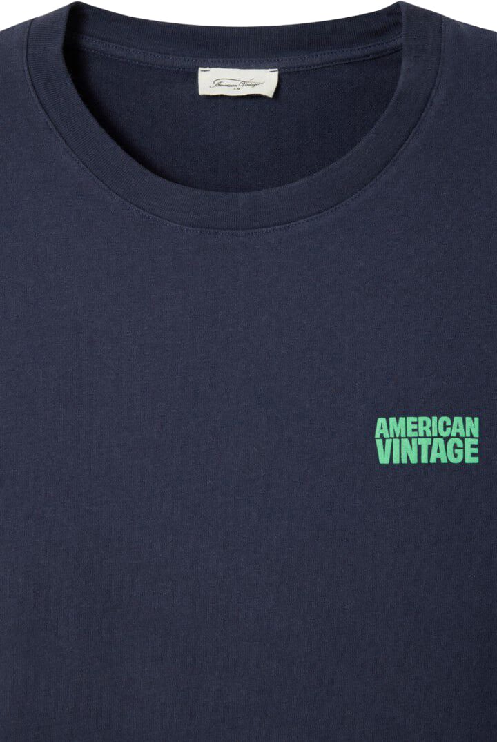 American Vintage t-shirt blauw logo groen Blauw