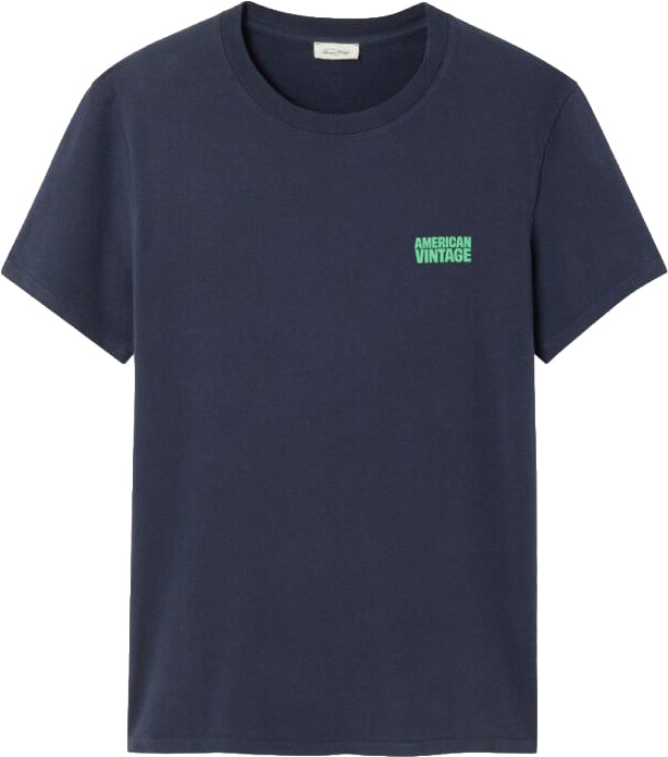 American Vintage t-shirt blauw logo groen Blauw