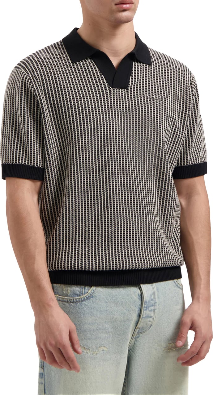 Pure Path Ladder Stitch polo Knit 26010807 Zwart