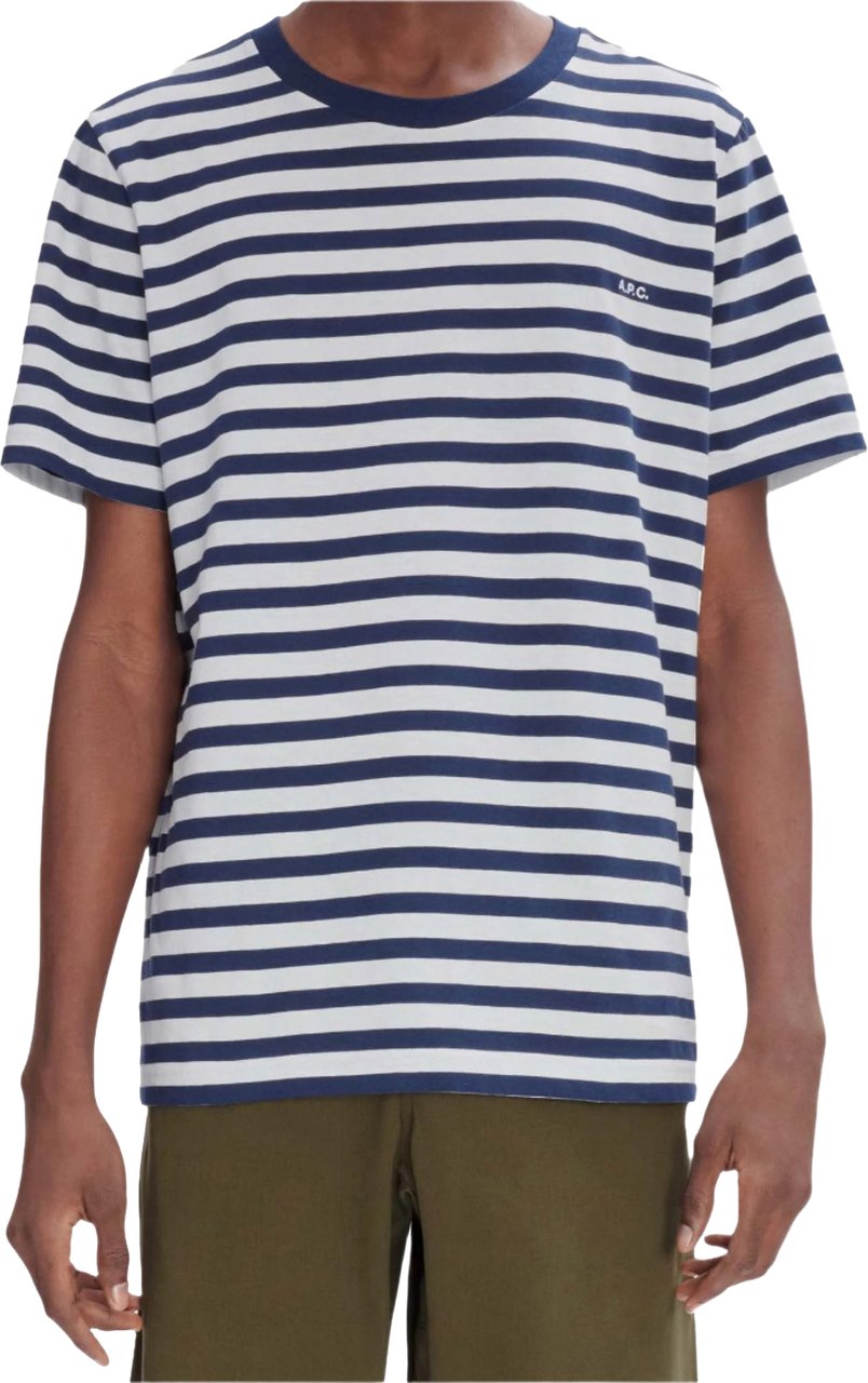 A.P.C. t-shirt streep wit blauw Blauw