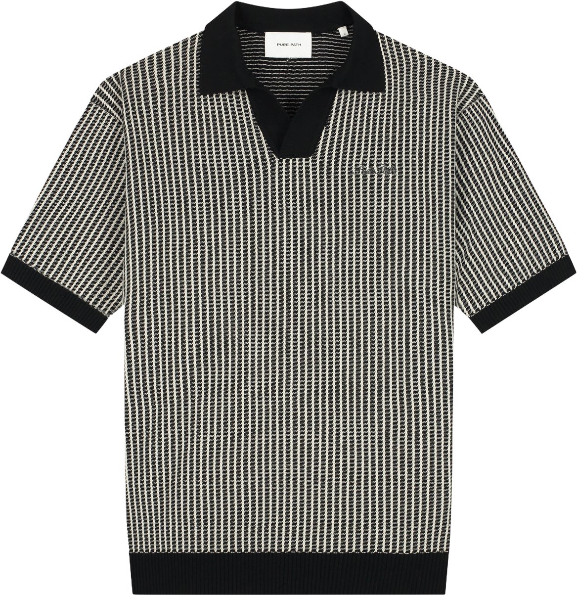Pure Path Ladder Stitch Knit Polo Zwart