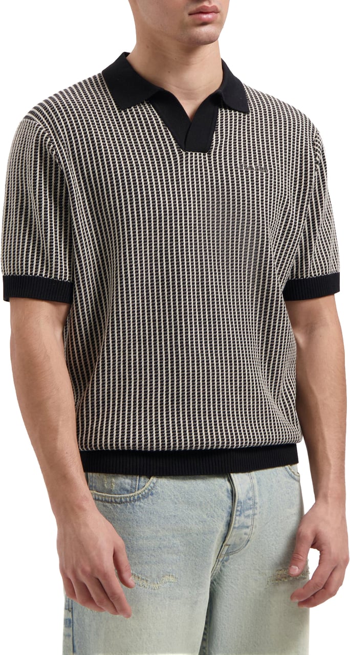 Pure Path Ladder Stitch Knit Polo Zwart