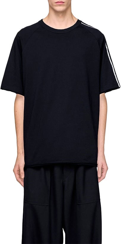 Y-3 t shirt manches courtes bords bruts 3 bandes Zwart