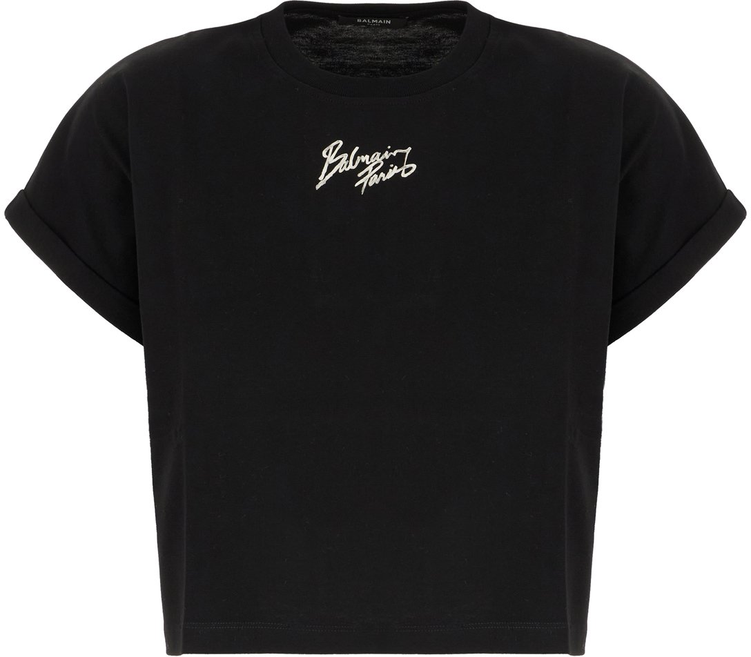 Balmain Cropped Tshirt Paris Nero Zwart
